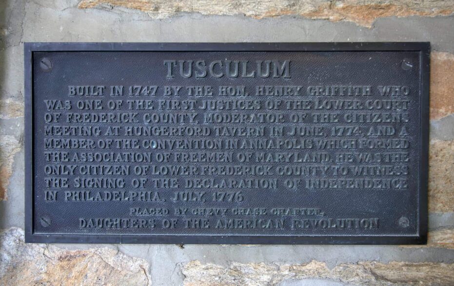 Tusculum sign giving history of home